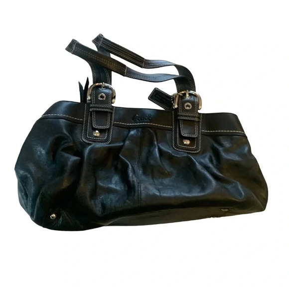 Coach Soho Pleated Leather  Shoulder Tote Bag Black - Picture 1 of 9